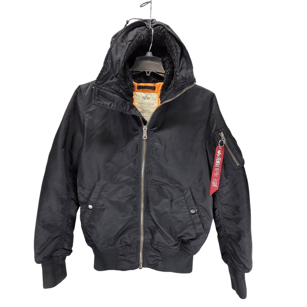 Alpha Industries Jacket Mens Small Black MA-1 Hooded Bomber Flight Pilot Flight